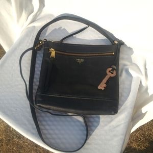 Black Fossil Cow Hide Leather Crossbag